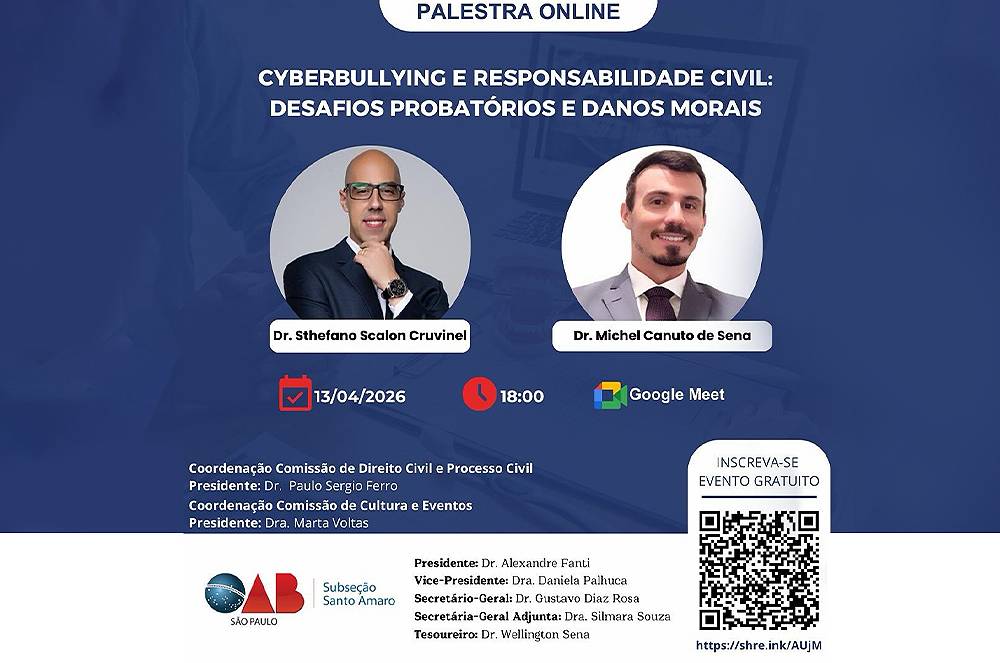Sthefano Cruvinel debate desafios jurídicos do cyberbullying em palestra online